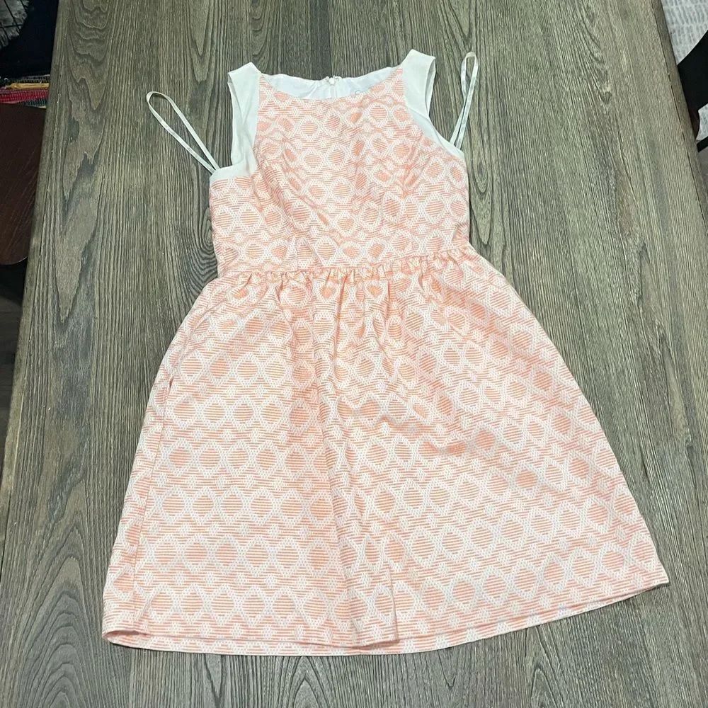Jessica Simpson Fit & Flare Mini Dress Sleeveless Texture Orange White Size 8
